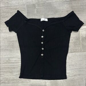 Better Be Black Off-Shoulder Ribbed Crop Top